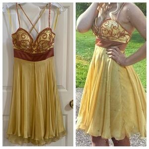 Nika Silk Elegant Yellow & Copper Black Embellished Dress